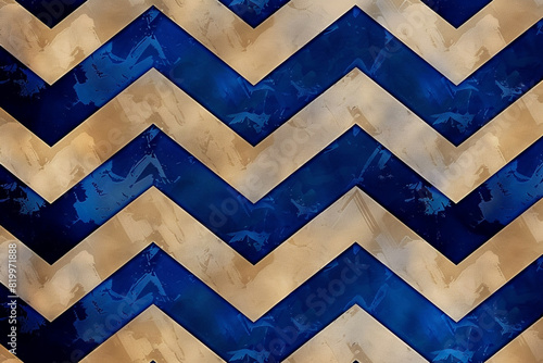 An artistic portrayal of royal blue and taupe chevron designs converging harmoniously in a seamless pattern.