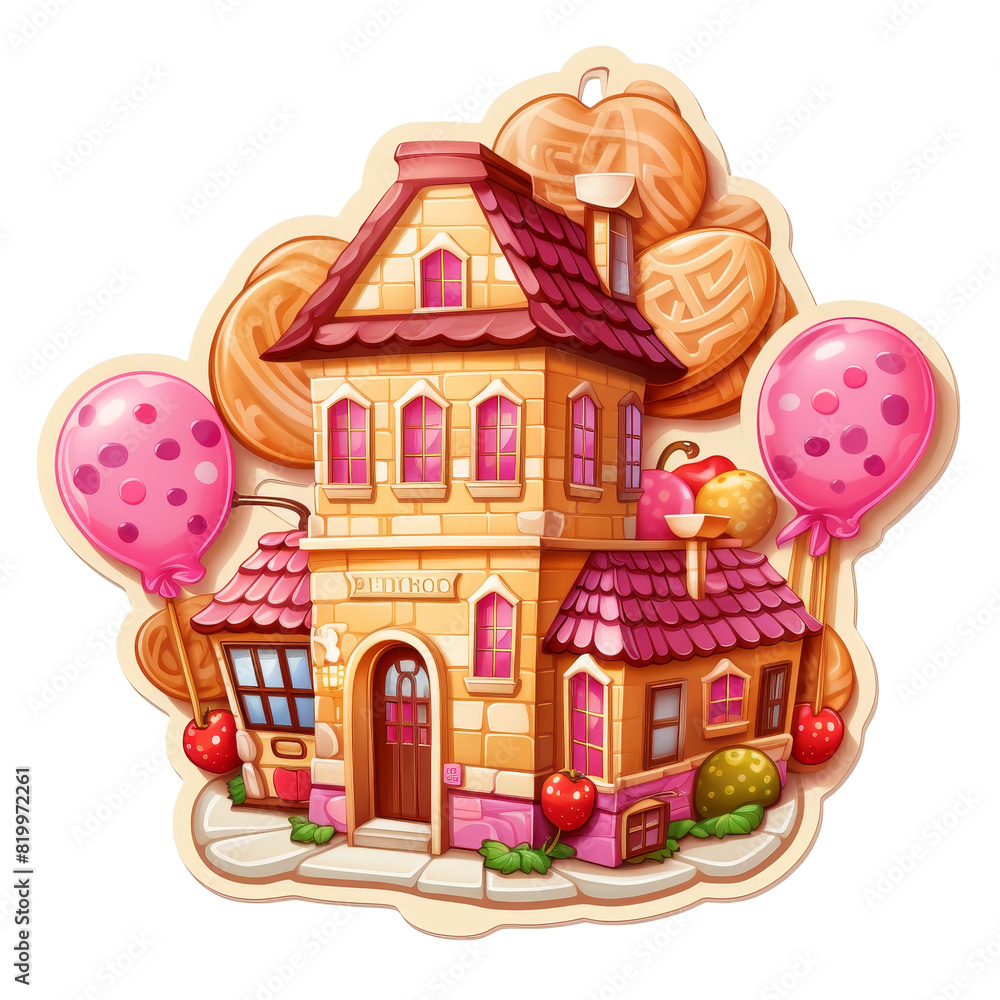 a sticker of Candy land houses made of waffles and cookies a sticker of Candy land houses made of waffles and cookies