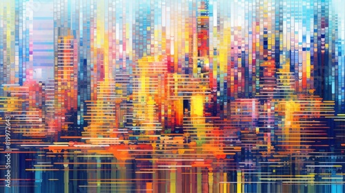 Colorful abstract painting of a cityscape. AIG51A.