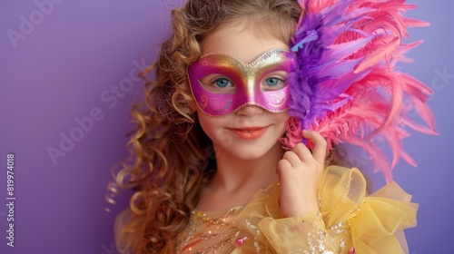 Girl with Colorful Feathered Mask