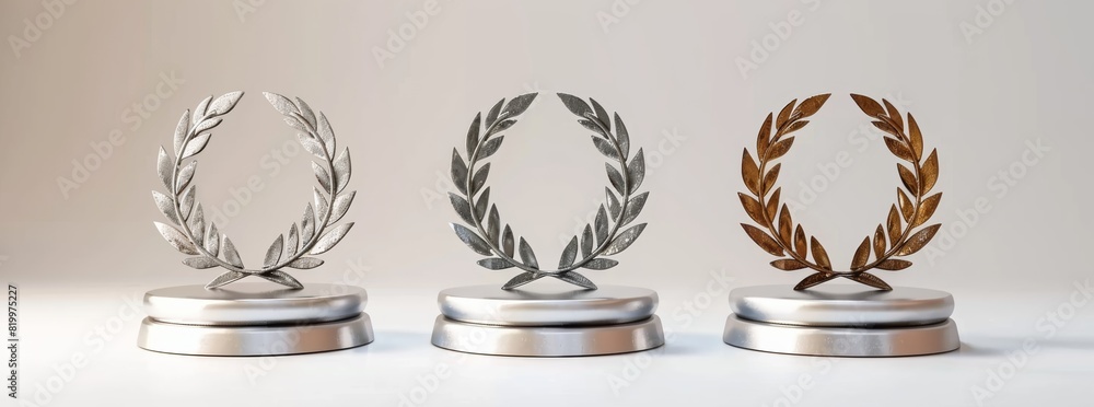 Award Trophy Laurel Wreath Gold Silver Bronze, Victory Achievement Success, Prize Winner Celebration Award Trophy Laurel Wreath Gold Silver Bronze, Victory Achievement Success, Prize Winner Celebration