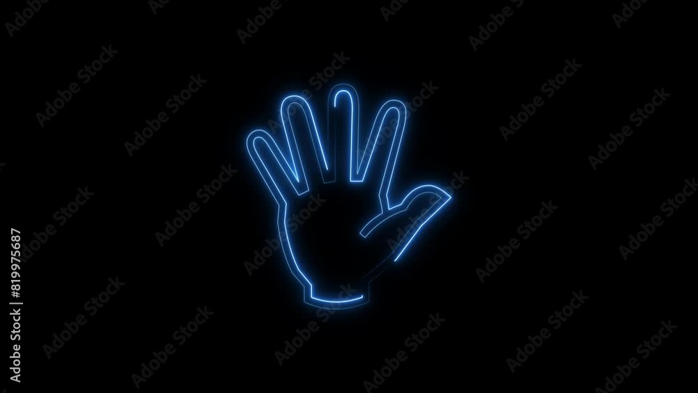 Glowing neon five finger hand gesture icon animation Glowing neon five finger hand gesture icon animation