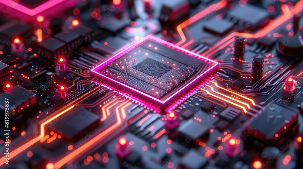 Cybernetic chips with neon traces Cybernetic chips with neon traces