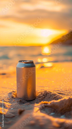 Summer Vibes: Beige Can on Beach at Sunset 