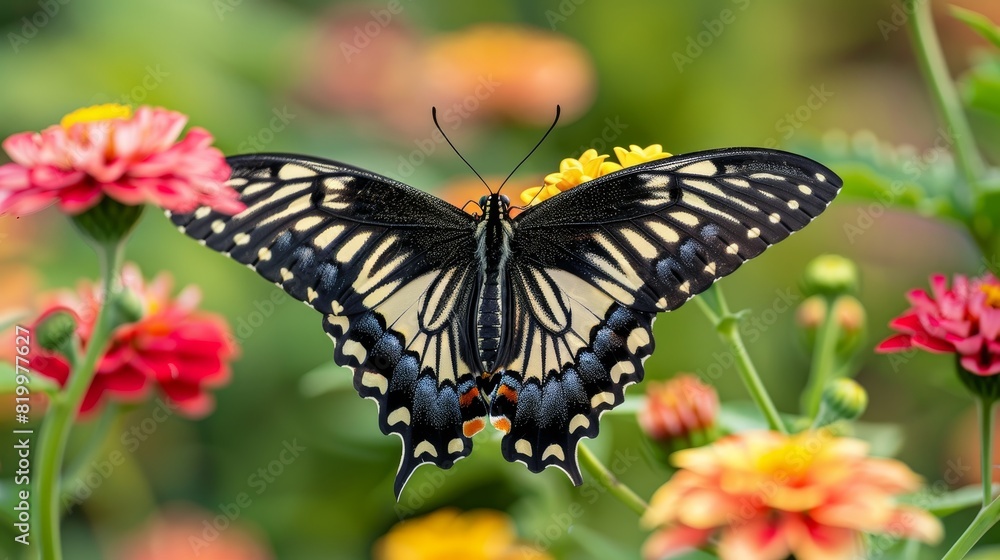 A closeup view of a stunning butterfly on a green leaf A closeup view of a stunning butterfly on a green leaf