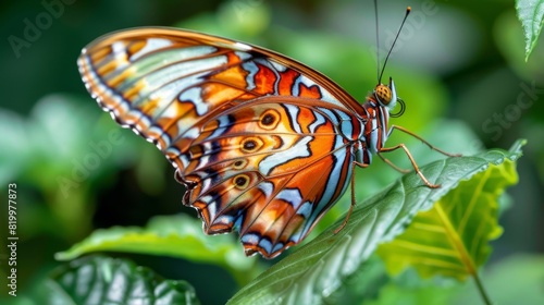 A stunning butterfly with detailed wing patterns perched on a leaf