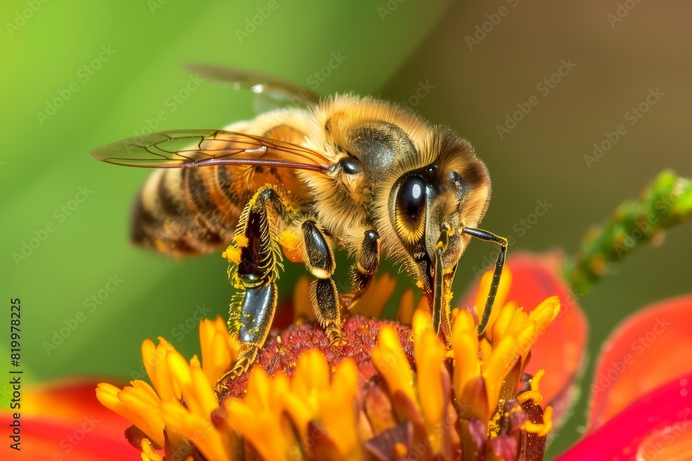 A bee is on a flower generated by AI A bee is on a flower generated by AI