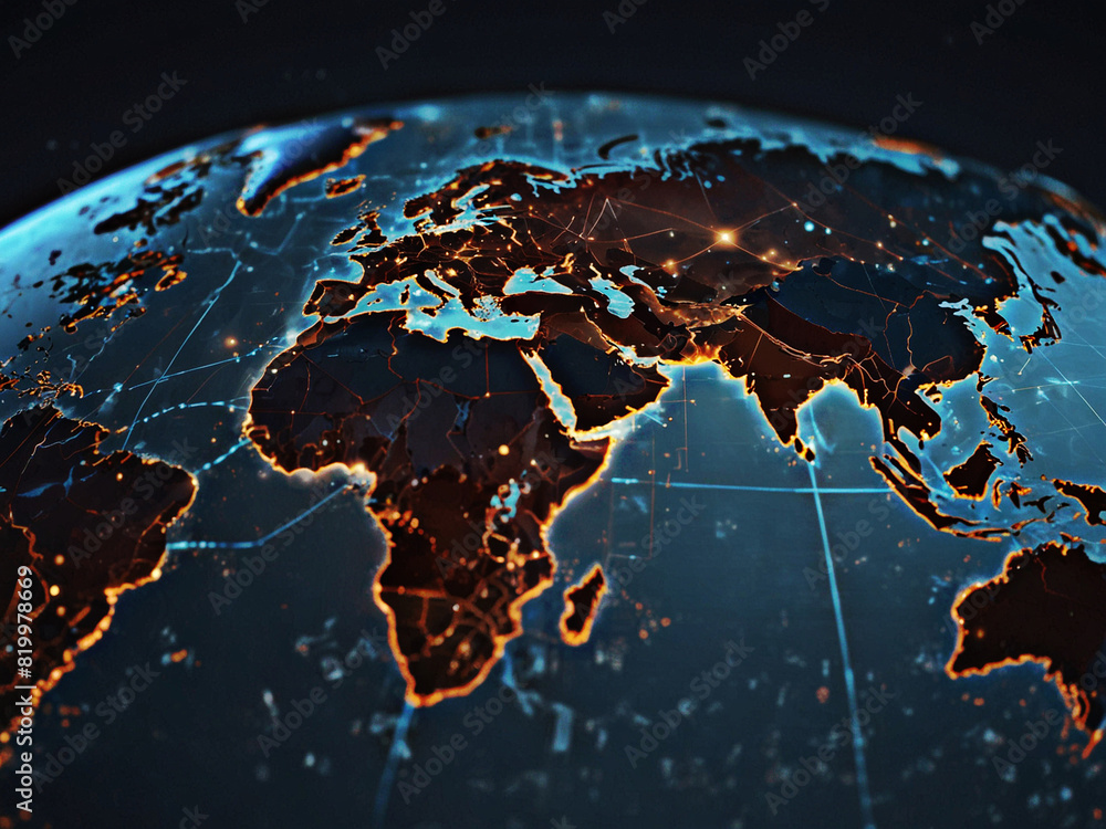 An abstract world map, the idea of worldwide connectivity and connectedness, global business, information exchange, and communications, as well as international data transfer and cyber technology An abstract world map, the idea of worldwide connectivity and connectedness, global business, information exchange, and communications, as well as international data transfer and cyber technology