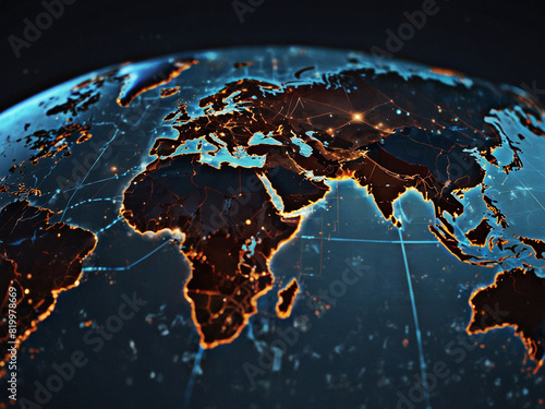 An abstract world map, the idea of worldwide connectivity and connectedness, global business, information exchange, and communications, as well as international data transfer and cyber technology