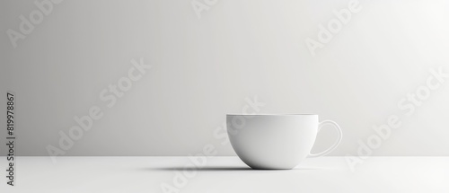 Clean and simple image of a white teacup on a plain background  minimalist design with room for text and other elements