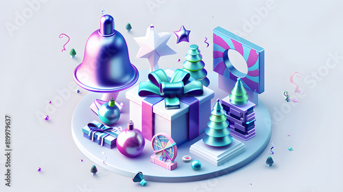 3D icon of futuristic web UI elements, cartoon style icons for inflated effect with a white background and purple-blue color palette