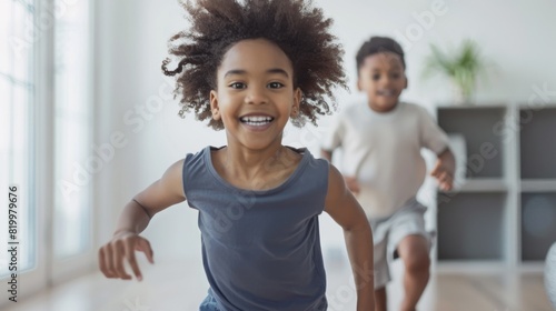 Joyful Siblings Playing Chase photo