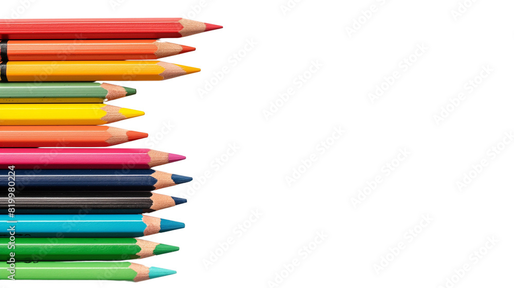 Colorful Pencils in Diagonal Line on White Background Colorful Pencils in Diagonal Line on White Background
