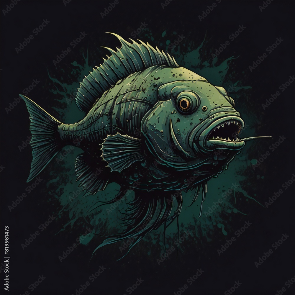 Fototapeta premium scary fish illustration. design for t-shirts, posters, stickers. generative AI design.