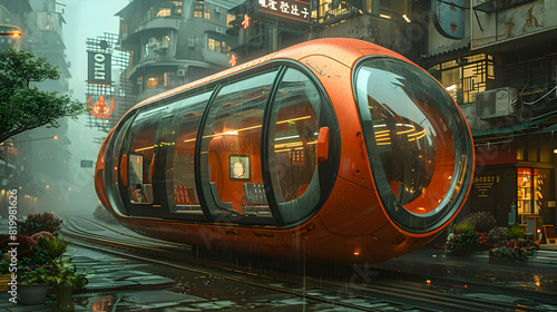 Futuristic Driverless Autonomous Tram - Innovative Smart Mobility Concept photo
