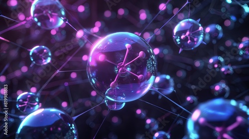Futuristic network of connected spheres in a vivid digital environment
