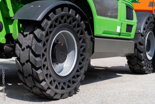 Innovative airless non-pneumatic tire close up.