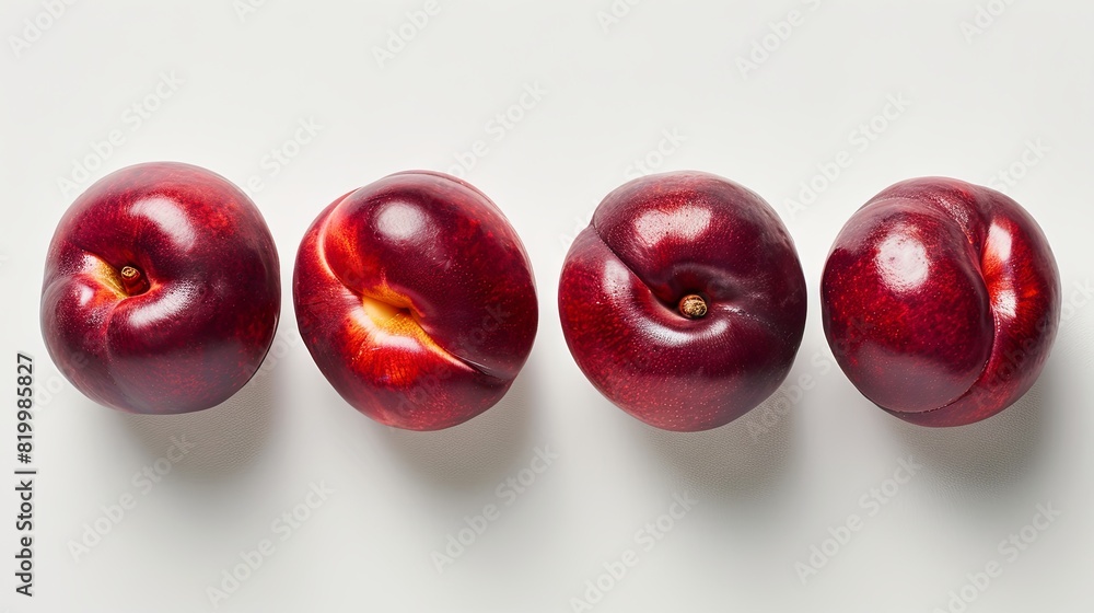 Four fresh juicy red plums isolated on white background Four fresh juicy red plums isolated on white background