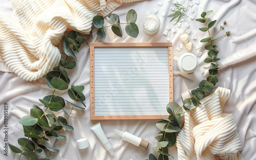 Experience the digital charm of a pregnancy announcement gathering from above, featuring an empty letterboard as the focal point, 
