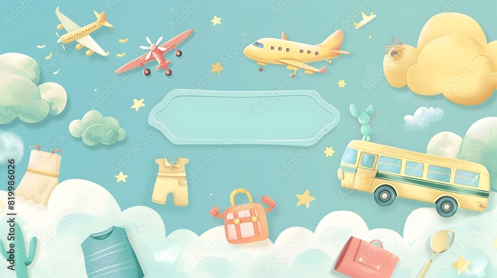 Obraz premium Whimsical Aerial Adventure in a Vintage Illustrated World