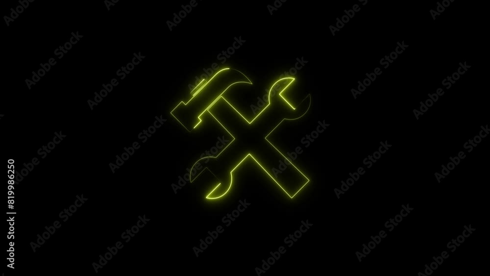Abstract Neon line Crossed hammer and wrench spanner icon animation Abstract Neon line Crossed hammer and wrench spanner icon animation