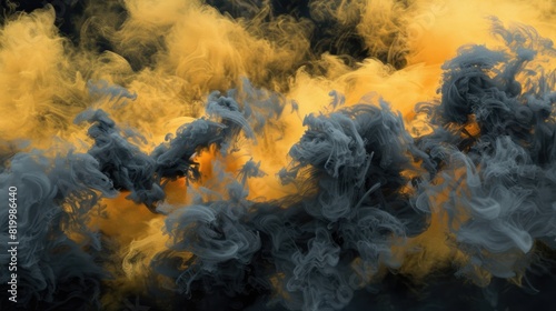 A dark background with yellow and gray smoke AIG51A. photo