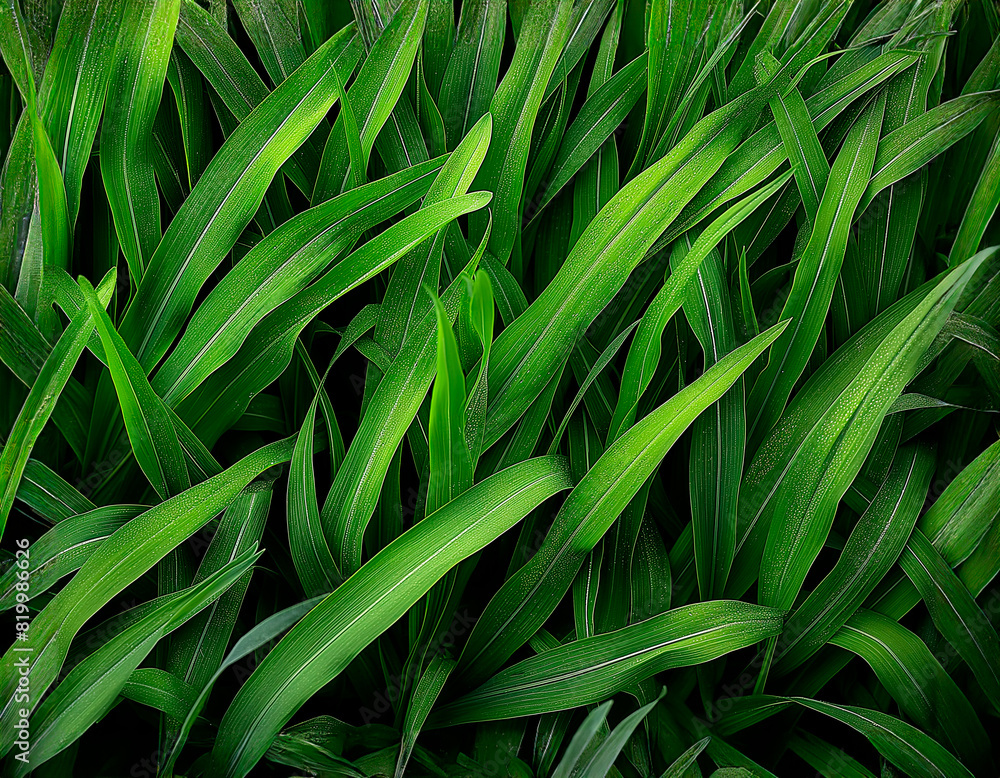 Obraz premium Green leaves close up, blurred green natural bacground. Ecology, organic, earth day. Save earth, pure water concept. Generated AI