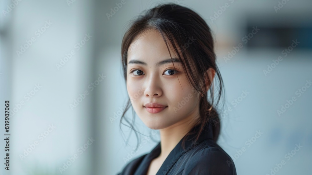 A young woman with a gentle smile looking slightly to her right with her hair neatly pulled back. A young woman with a gentle smile looking slightly to her right with her hair neatly pulled back.