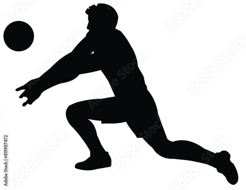 Black silhouette of a volleyball player who hits the ball from below