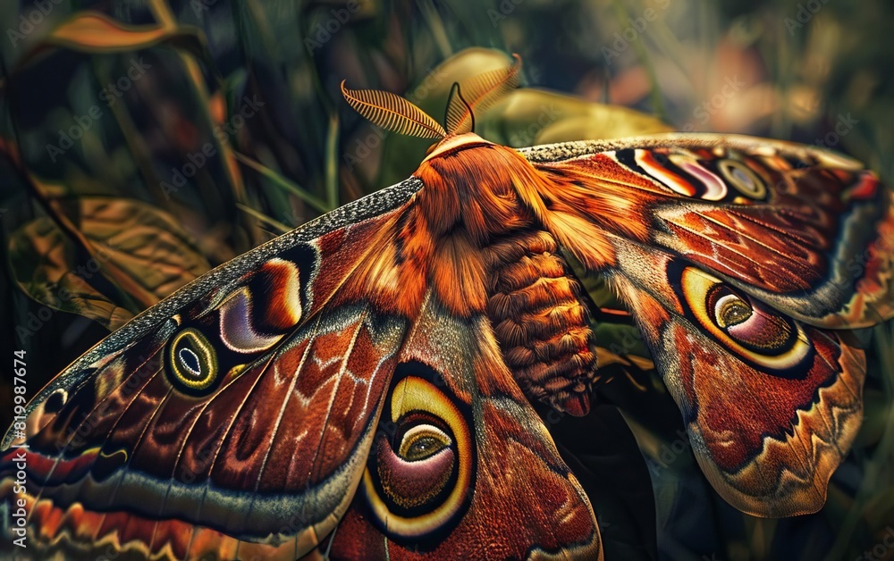 A beautiful and unique moth with vibrant colors and intricate patterns on its wings. A beautiful and unique moth with vibrant colors and intricate patterns on its wings.