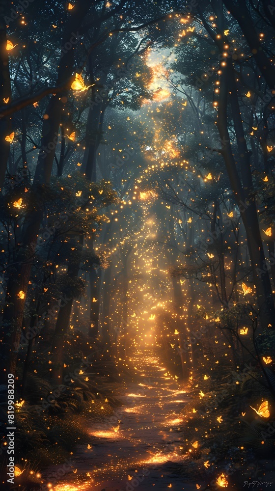 Enchanting Pathway Through a Glowing Fairytale Forest Enchanting Pathway Through a Glowing Fairytale Forest