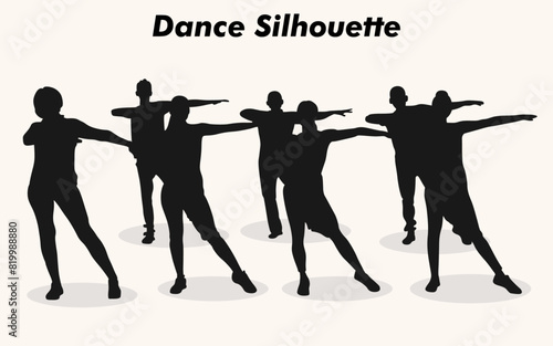 A set of men and women street dancers in silhouette