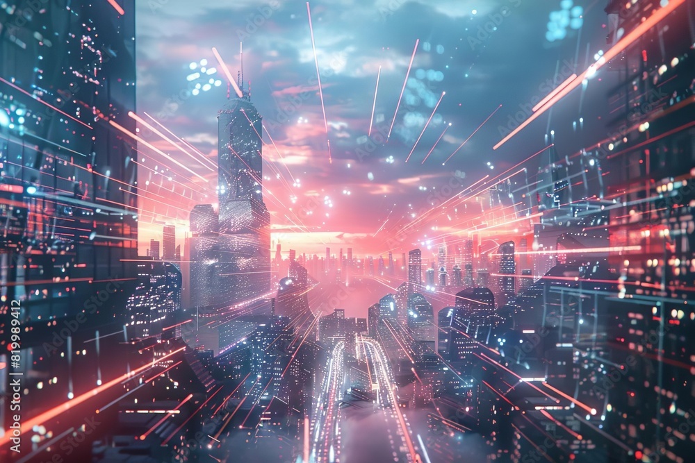 Fototapeta premium 5G technology front view showcasing highspeed networks scifi tone Colored pastel