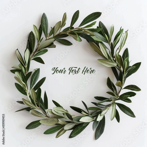 A minimalist olive branch wreath with leaves on dark background photo