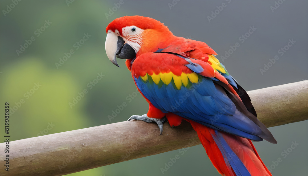 Close-up of Scarlet Macaw Bird on branch,Bird Photography