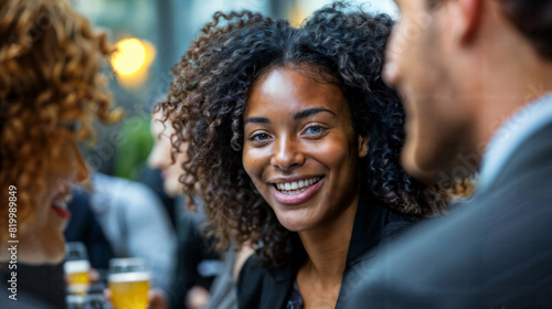 Smiling Business Professionals at a Corporate Networking Event