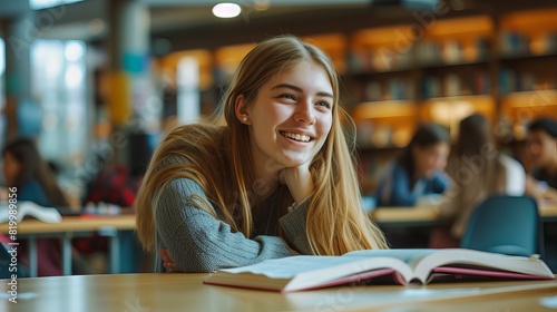 Cute university girl in happy mood - reading and studying with fun - Positive Vibes