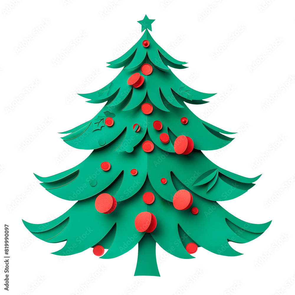 Christmas fir tree made of green kraft paper cut out with red balls. Christmas fir tree made of green kraft paper cut out with red balls.
