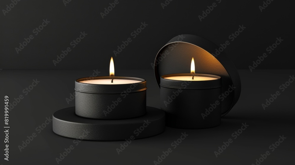 Candle mockup with copyspace in dark gray background for spa and relax themes. Ideal for advertising, product display, and design inspiration. Candle mockup with copyspace in dark gray background for spa and relax themes. Ideal for advertising, product display, and design inspiration.