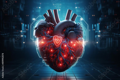 A digital heart with circuitry, representing heart health technology