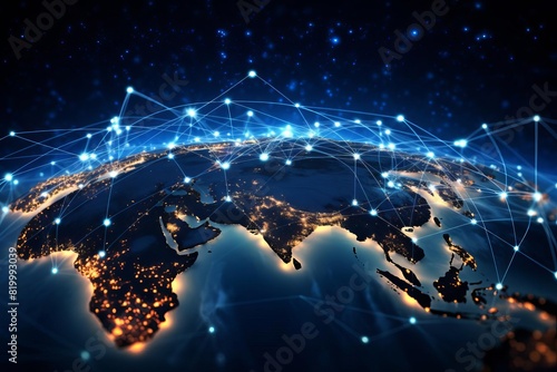 A digital network connected globally, representing global communication