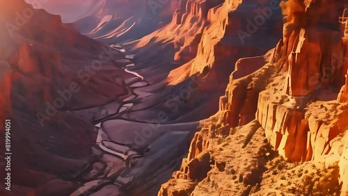 Sunrise footage of canyon with river photo