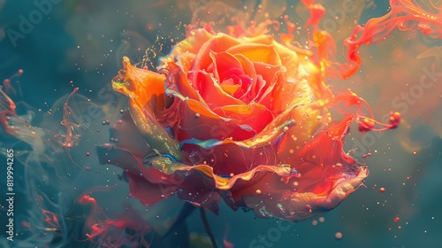 Surrealistic Capture of a Rose Engulfed in Vibrant Paint - An Artistic Expression of Beauty and Chaos