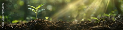 Softly lit sapling symbolizing growth new beginnings
