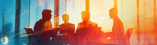 Silhouettes of people engaging in brainstorming session alongside visual representation of creative problem-solving methods, showcasing a united approach towards tackling business obstacles