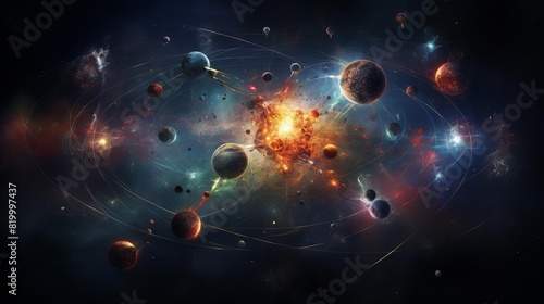 A mystical depiction of molecules and atoms in space photo