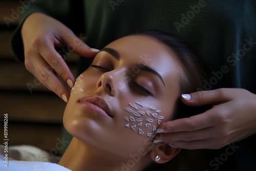 A person receiving a facial massage at a spa
