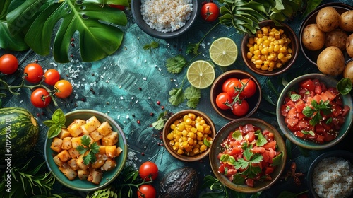 A table full of food with a variety of vegetables and fruits