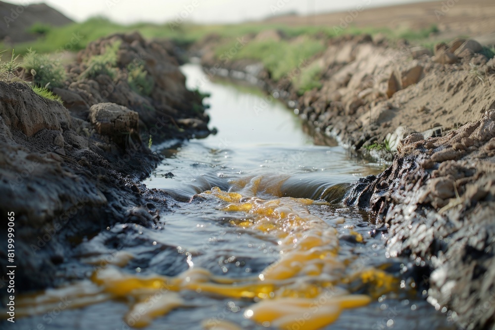 Obraz premium Illustrate the impact of contaminated water sources on local populations.