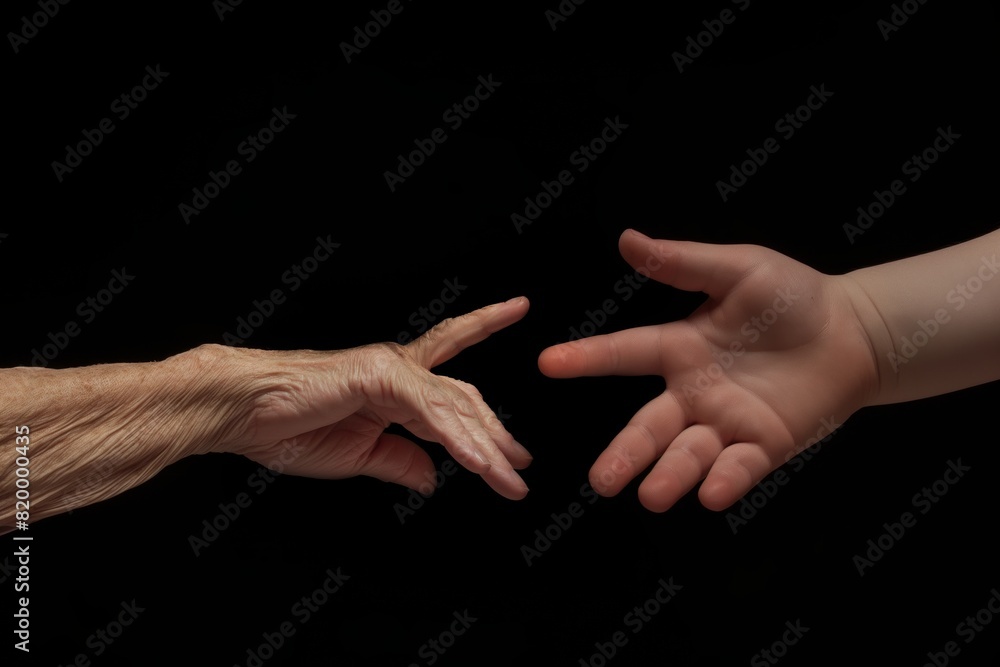 Two hands are touching each other, one of which is old and the other is young generated by AI Two hands are touching each other, one of which is old and the other is young generated by AI